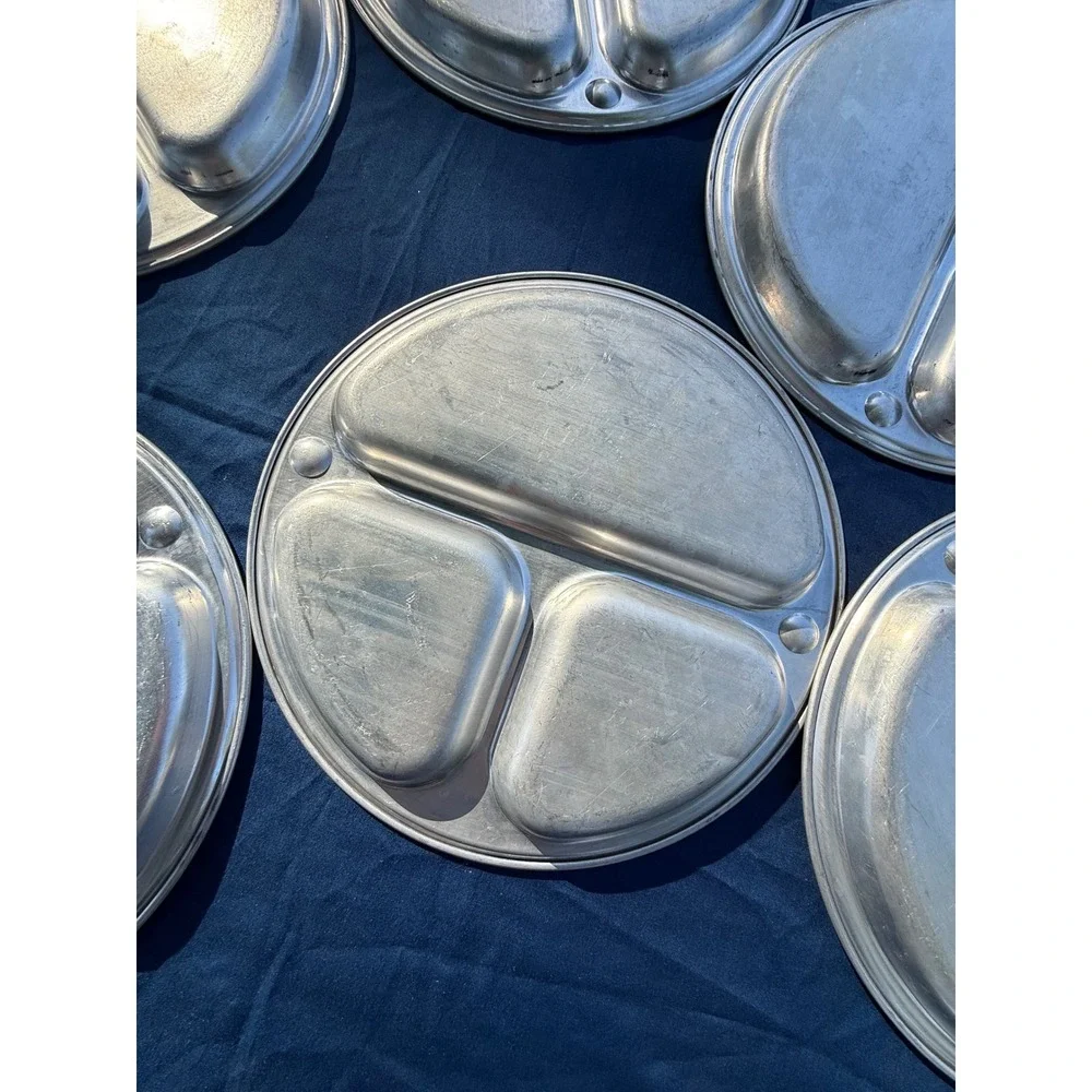 Vintage Aluminum Divided Mess Trays Set of 6 – Military Cafeteria Style Plates